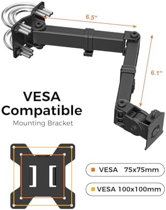 suptek Single Monitor Arm for Desk Mount Stand,Adjustable Monitor Arm for 13 to 32 inch Screen,Load Capacity 22lbs, Pole Adjustable Supports 0.8-2.4 Inch, VESA 75/100mm Black(MD6DBG)