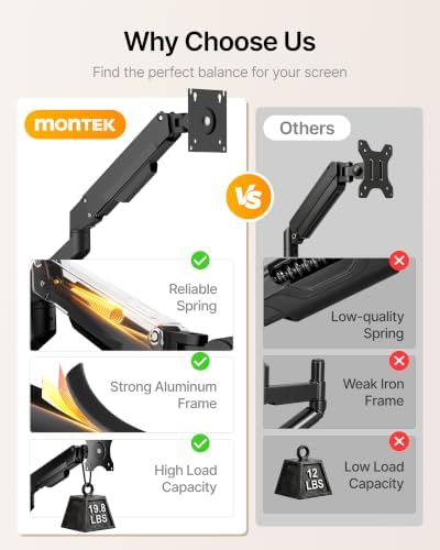 monTEK Aluminum Single Monitor Arm for 17-32" Screens, Holds 19.8 lbs