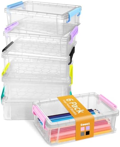 Sooez 6 Pack Extra Large Pencil Box, Plastic Pencil Case Crayon Box