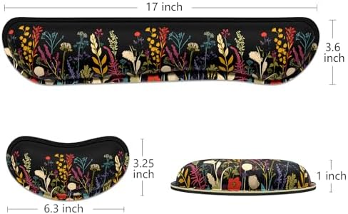 Dapesuom Enlarge Keyboard Wrist Rest, Memory Foam Wrist Cushion for Desk Mats Support, Typing Pain Relief Keyboard Mouse Pad Rests Set with Non-Slip Base for Gaming Laptop Computer, Floral Cartoon