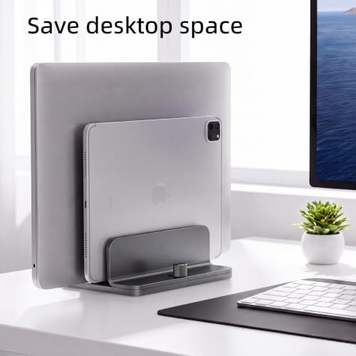 Vertical Laptop Stand, Dual Slot Adjustable Laptop Holder for Desk