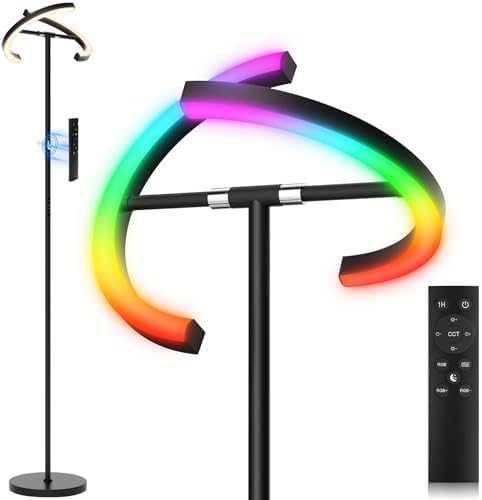 SIBRILLE Upgraded RGBCW Floor Lamp, Bright Color Changing RGB Standing Lamp, Modern Stepless Dimmable LED Tall Lamp with Remote Control, 20W 3000-6000K Floor Lamps for Living Room, Bedroom, Office