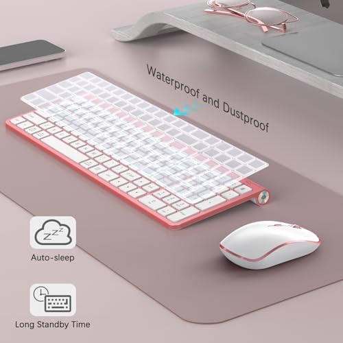 JOYACCESS Pink Wireless Keyboard and Mouse, Typewriter Keyboard Wireless, Ergonomic and Quiet Computer Mouse for for Desktop/PC/Laptop/Surface/Smart TV and Windows 10/8/ 7