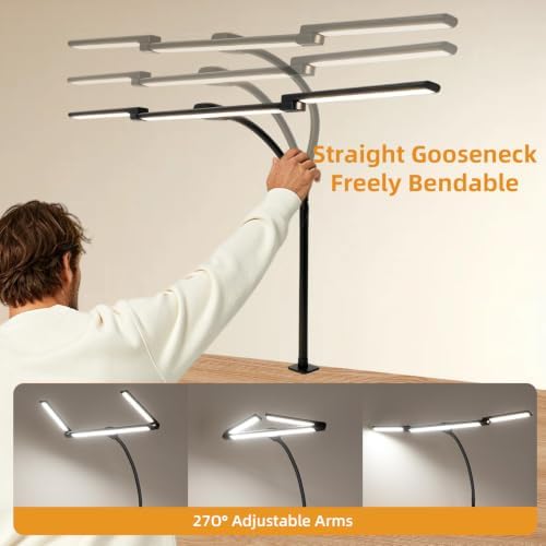 LED Desk Lamp with Clamp for Home Office, Wide Light for Dual Monitors