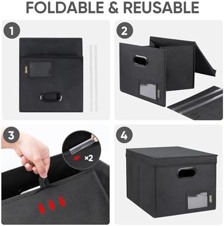 BALEINE File Organizer Box with Lid, Collapsible Hanging File Storage Box