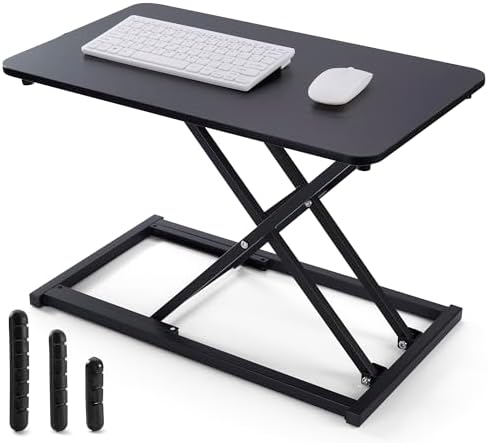 Keyboard and Mouse Riser, Height Adjustable Standing Desk Converter, 24 x 12 Inch Computer Keyboard Stand with Stable X-Frame, Ergonomic Desktop Riser for Laptop, Typing & Office Work