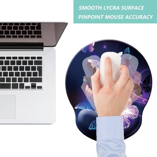 Mouse Pad with Wrist Support, Ergonomic Mouse Pad with Memory Foam Wrist Rest Cushion, Non-Slip Rubber Base Gaming Mice Pad for Home Office Computer Laptop, Butterfly