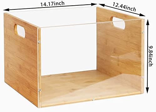 Sbanmao 2 Pack Hanging File Organizer, Clear Acrylic File Box Organizer, Bamboo Filing Box File Crate Storage Boxes, Portable Filing Organizer with Handle for Letter Size
