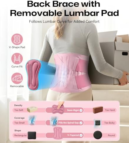 0.6mm Ultra Thin Back Brace with Back Pad for Lower Back Pain Pink L