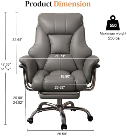 Big and Tall Office Chair 550 lbs Extra Wide Leather Executive Chair with Retractable Footrest, Heavy-Duty Ergonomic Chair, Adjustable Height Computer Gaming Chairs