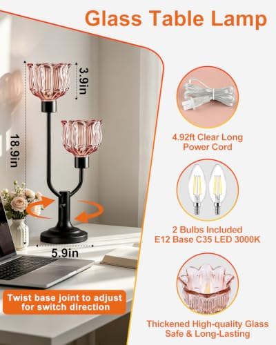 Lightdot Mid Century Modern Table Lamp Dimmable Vintage Black Flower Lamp