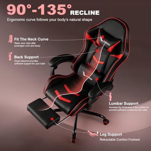 Gaming Chair for Adults with Pocket Spring Cushion Footrest Red and Black