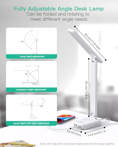 Mifaso 8-in-1 LED Desk Lamp with Power Strip, PD 30W Touch Desk Lamp, 4 Outlets & 4 USB Ports, Eye-Caring Dimmable Table Lamp with 5FT Extension Cord for Home Office College Dorm Room Essentials