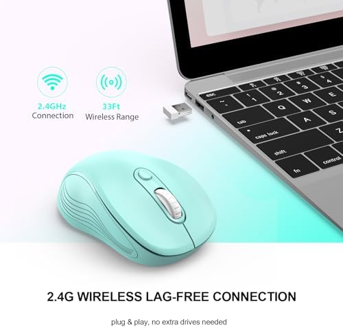 WisFox 2.4GHz Wireless Mouse for Laptop, Ergonomic 6-Button, Mint Green
