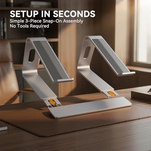 SOUNDANCE Laptop Stand, Aluminum Ergonomic Desk Riser, 10-15.6", Silver