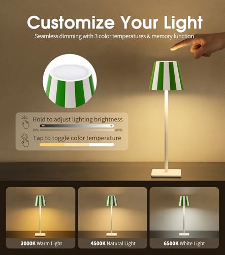 UME 3 Pack Cordless Table Lamp, Battery Operated Lamp - Portable Waterproof Rechargeable Table Lamp w/ 3 Color Temps & Stepless Dimming for Dinner, Desk, Cafe, Outdoor (Green)