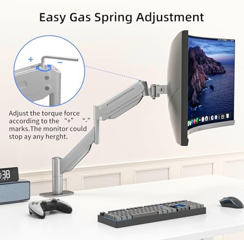 Suptek Ultrawide Monitor Arm Mount for 17 to 49 Inch Heavy Duty Curved Screen,Holds 46.2 lbs,Adjustable Gas Spring Monitor Arm Desk Mount Stand,75/100 Vesa Mount,Silver(MD71LS)