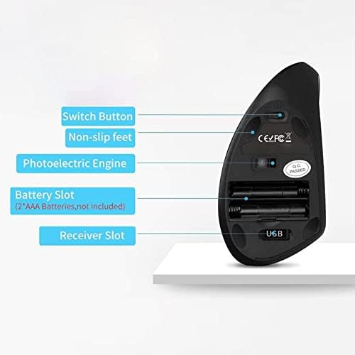 Ergonomic Mouse, 2.4G Optical Wireless Vertical Mouse with 6 Buttons - 3 Adjustable DPI 800/1200/1600 for Laptop, PC, Computer, Desktop, Notebook etc, Specially for Right-handers