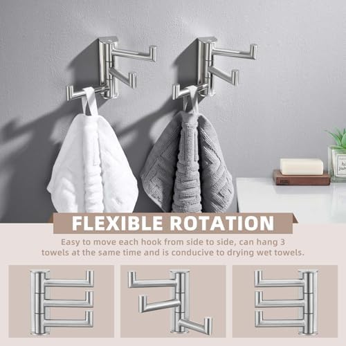 Suyar Swivel Towel Hook Brushed Nickel, Bathroom Robe Holder 3 Arms