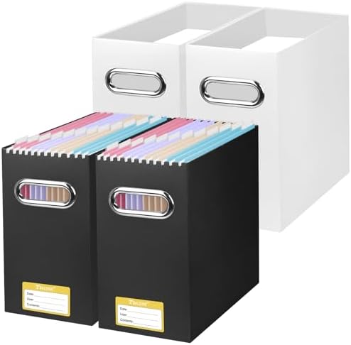 BALEINE 4PK File Organizer Box, Cardboard File Folder Organizer with Handle