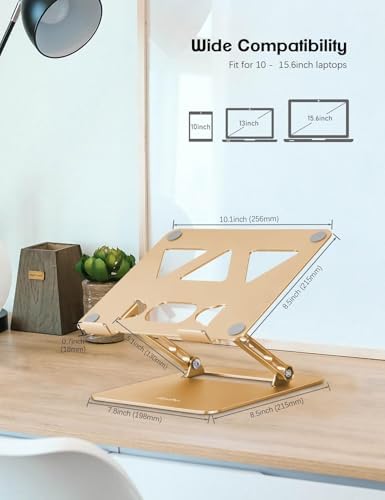Aoviho Adjustable Laptop Stand for Desk,Portable Laptop Stand Holder and Riser,Foldable Aluminum Notebook Computer Stands for MacBook Air Pro HP Lenovo Dell Samsung Chromebook, 10-15.6 inch, Gold