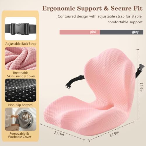 Ergonomic Seat Cushion with Back Support, Pink