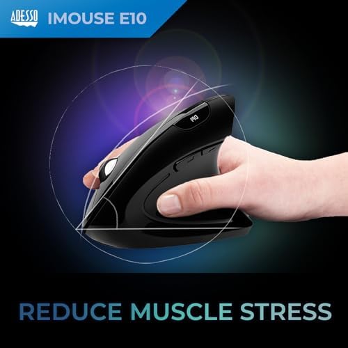 Adesso iMouse E10 Vertical Ergonomic Optical 6-Button Mouse, Black