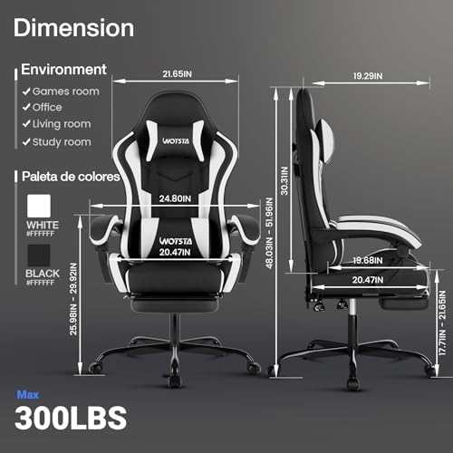 Ergonomic Gaming & Office Chair, Footrest, Racing Design Black/White