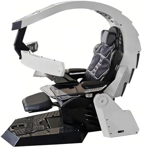 White,Zero Gravity Computer Cockpit, Comfortable Gaming Chair - Ergonomic Zero Gravity Video Game Chair, Luxury Ergonomic Computer Cockpit Workstation