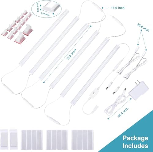 6PCS x 12 Inch Under Cabinet Lights Plug-in, Warm White 3000K Dimmable LED Under Cabinet Lighting, Under Counter Lights with Memory Function, LED Light Bars for Kitchen