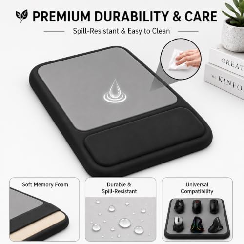 eulps Mouse Pad with Wrist Rest, Ergonomic Memory Foam Mousepad with Soft Wrist Support, Non-Slip PU Base, Smooth Surface for Office, Pain Relief for Laptop & Gaming (Classic Black)