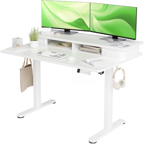 Claiks Standing Desk with Drawers & Monitor Shelf, 48" White