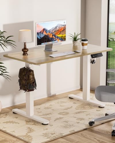 Okin Standing Desk Electric Adjustable Computer Desks, Whole Piece Stand up Desk Office Gaming Home Office Memory Desks 48x24 inches Cream Pecans