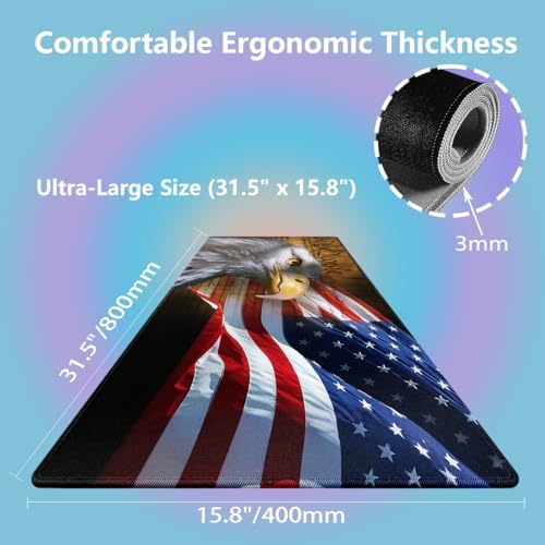 Patriotic Bald Eagle US Pride Flag Large Mouse Pad, We The People Desk Mat
