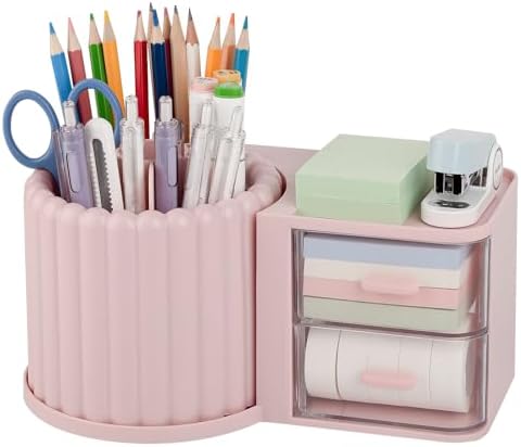Anyoifax Rotating Pen Holder for Desk Removable Pencil Cup, Large Pink