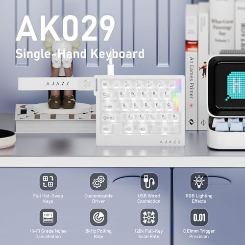 AJAZZ AK029 Magnetic Switch One Handed Gaming Keyboard, Hall Effect Rapid Trigger Mechanical Keypad with SOCD & DKS, 8KHz Polling Rate, 29 Keys Mini Ergonomic Gaming Keyboard for FPS Gamers, PC