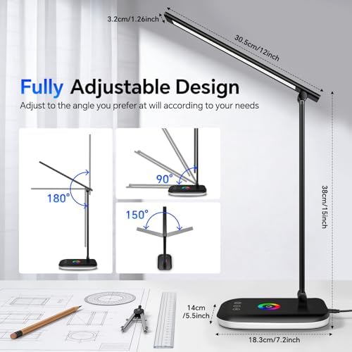 Bright LED Desk Lamp for Office Home, 10%-100% Dimmable Brightness & 5 Color, 800 Lumen Puzzle Light, Eye Caring Desk Light for Reading, Craft, Puzzl, Daily Use | USB desk lamp | 45 Min Timer | RGB