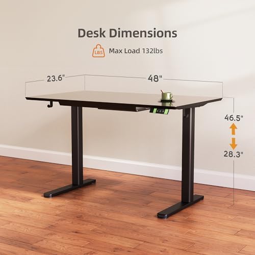 INNOVAR Glass Standing Desk with Drawers 48×24 Inch Black