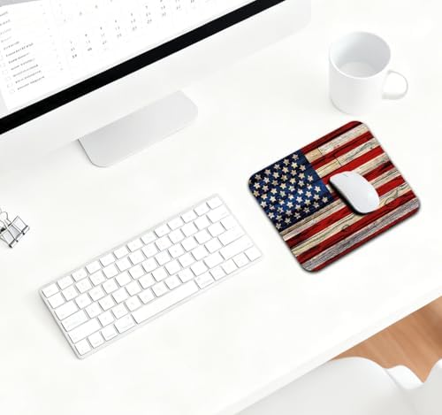 9.5x7.9 Inch Office/Gaming Mouse Pad, American Flag Design on Rustic Wood Texture Patriotic Country Style, Cute Anti-Slip Mat for Desk Decor