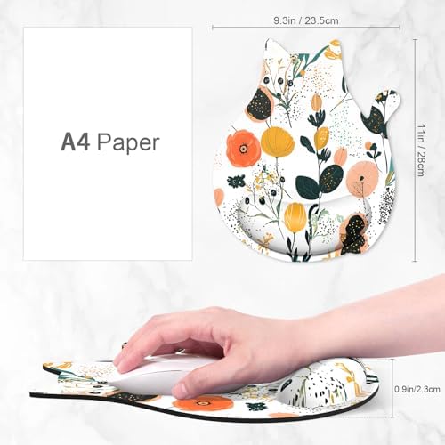 Ergonomic Mouse Pad with Wrist Rest, Cute Cat Memory Foam Padded Pain Relief Non-Slip Wrist Support Mouse Mat for Gaming Work Computer Laptop, Funny Office Supplies Desk Accessory, Cute Flower