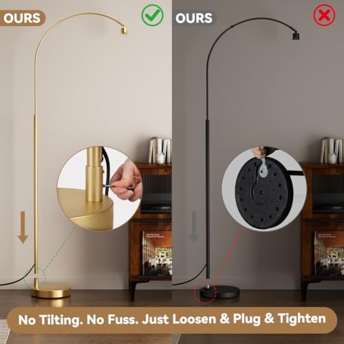 Ambimall Rustic Arc Floor Lamp, Color Temp and Brightness Adjustable, Gold