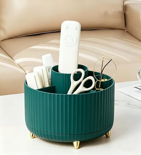 Pencil Pen Holder 5 Slots 360°Degree Rotating Pen Organizers for Desk Desktop Storage Stationery Supplies Cute Pencil Cup Pot Kids Desk Organizer for Office Home School（Green）