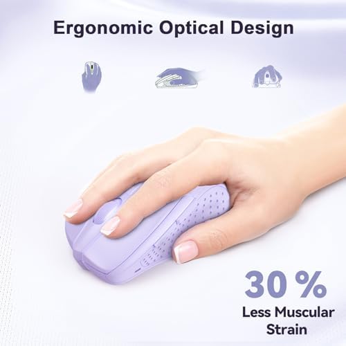 TECKNET Wireless Mouse, 2.4G Ergonomic Computer Mouse, 2600 DPI, Lavender