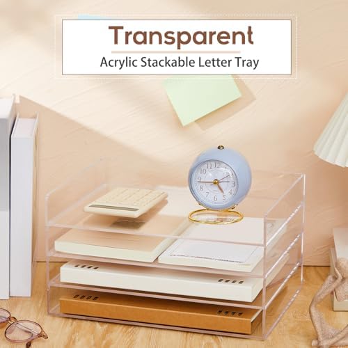 Harloon 4 Tier Paper Organizer Letter Tray Acrylic Desk File Organizer