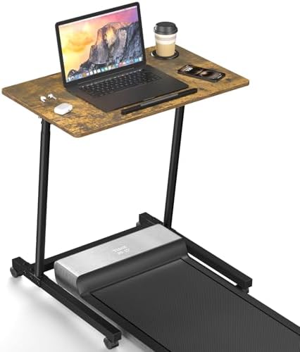 Eocnrhe Treadmill Desk, Mobile Small Standing Desk with Wheels for Walking Pad, Portable Table for Laptop, Rolling Table Adjustable Height, Bedside Table，Brown