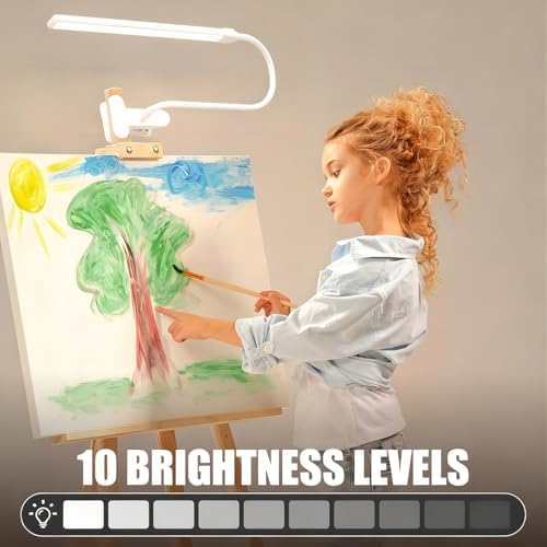 Clip-on Easel Lights for Artists Painting with On/Off Switch Cord, 3 Color Modes, Dimmable Clip Lamps for Over Painting Easel, Desk, Drawing with Flexible Arm, USB-Powered (White)