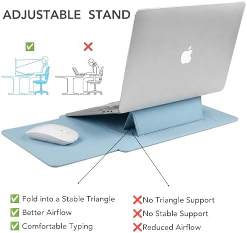 4-in-1 Laptop Sleeve with Stand and Mouse Pad, Faux Leather Protective Case with Accessory Pouch for 13.3-14 Inch Laptops (Sky Blue)