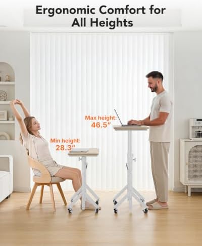 ErGear Small Standing Desk Adjustable Height, 6 Height Settings Up to 46.5″, Walking Pad Desk with Triangular Leg Design, Smooth Mobility with Lockable Wheels, Standing Desk for Walking Pad