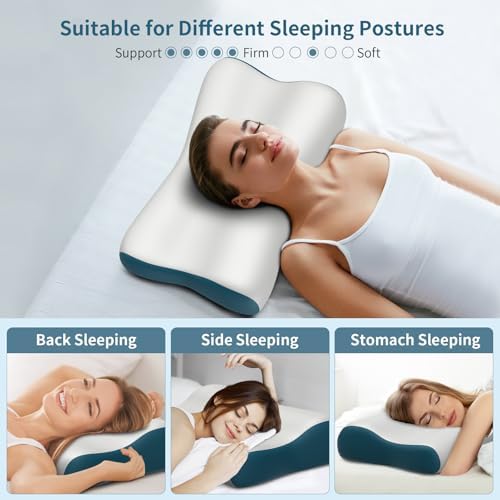 Neck Pillow Contour Memory Foam Pillows for Pain Relief Bed Pillow for Sleeping, Ergonomic Pillow for Neck and Shoulder Pain, Orthopedic Cervical Pillow for Side Back Stomach Sleeper (Grey&Blue)