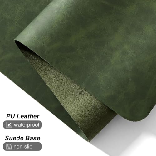 Distressed Leather Desk Mat - Non-Slip PU Leather Desk Pad Protector - Large Waterproof Mouse Pad Computer Keyboard Desk Mat Desk Accessories for Office & Home (Green, 36"x17")